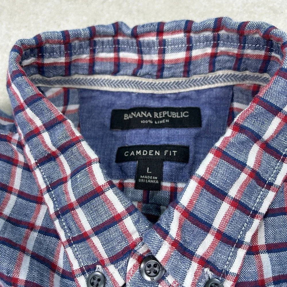 Banana Republic Shirt Mens Large Camden Fit 100% Linen Button Up Plaid